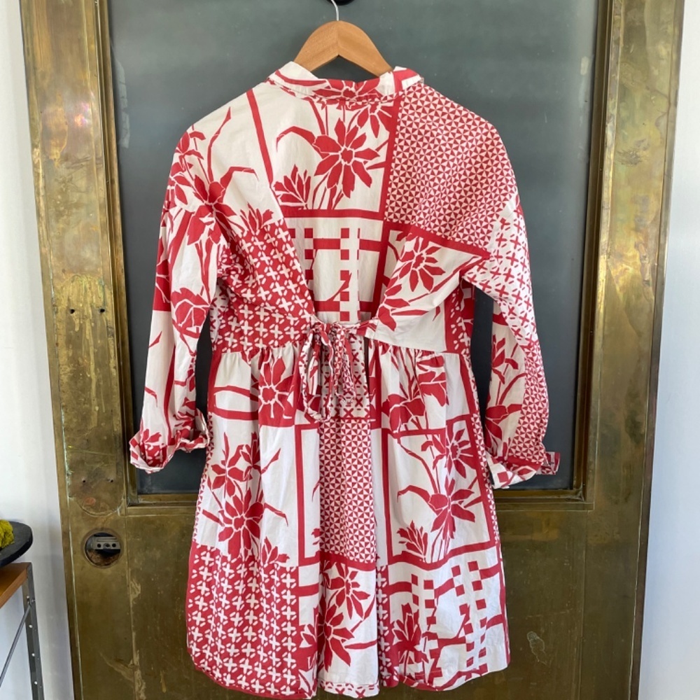 Maeve Anthropologie Red Patchwork Empire 100% cotton Waist Shirt Dress S small - Picture 8 of 10